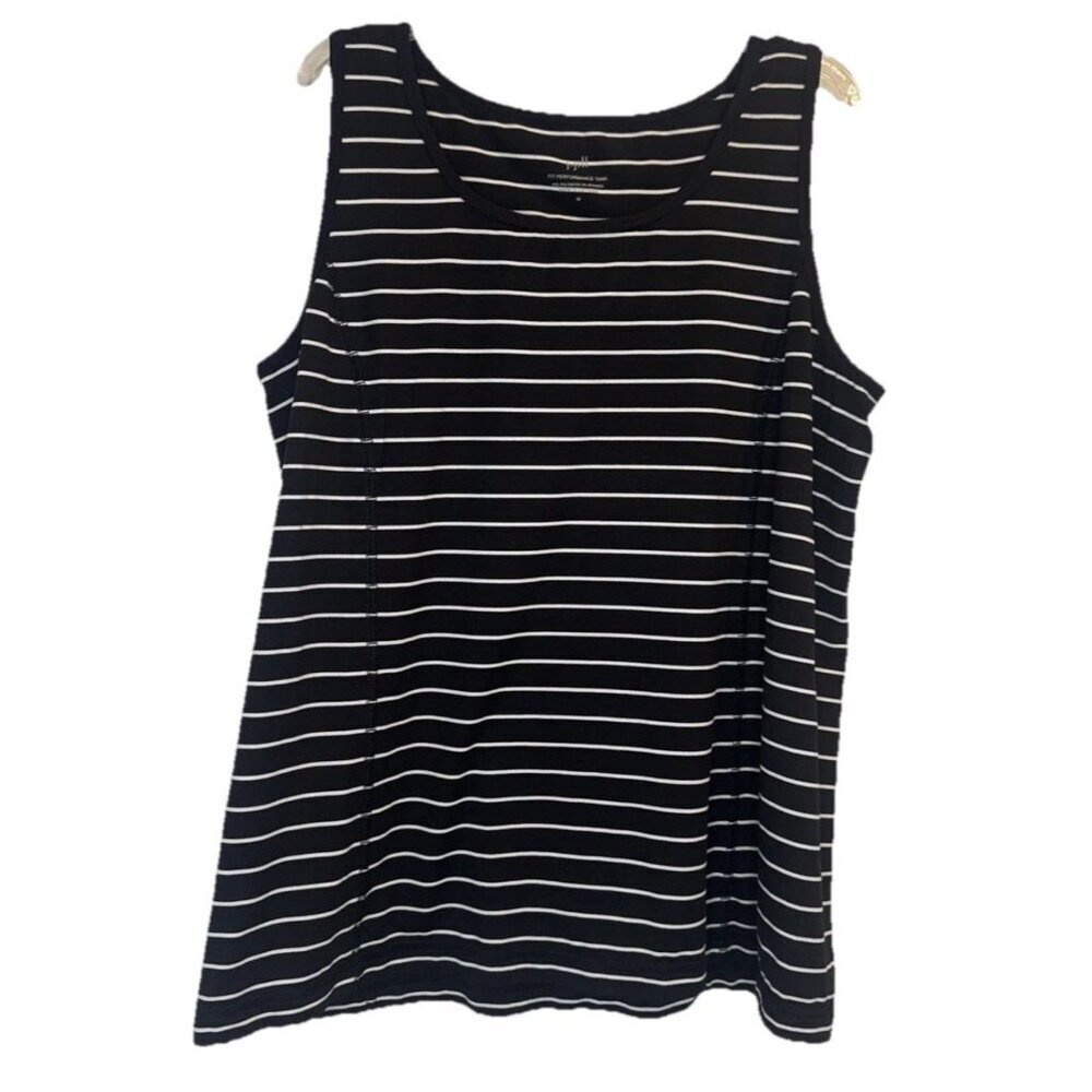J. Jill Fit Women’s Black & White Stripe Performance Tank Top Sz M Stretch Gym